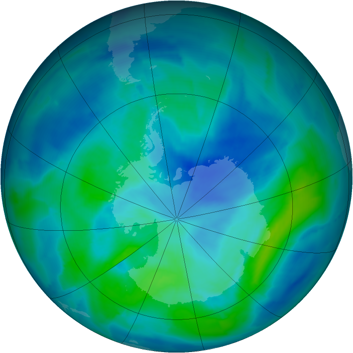 Antarctic ozone map for 18 March 2012